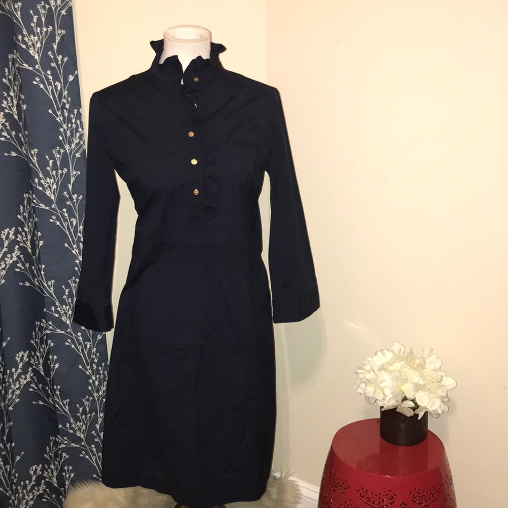 Tory Burch Logo Button Navy Shirtdress